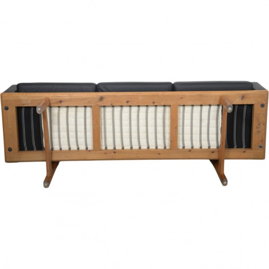 Hans Wegner GE236 3.personers sofa nybetrukket med sort bizon læder 1990'erne