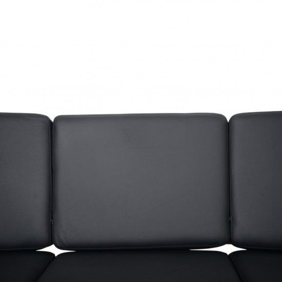 Hans Wegner GE236 3.personers sofa nybetrukket med sort bizon læder 1990'erne