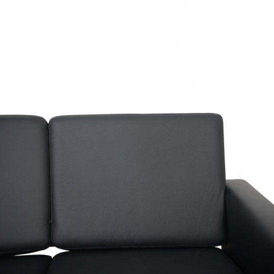 Hans Wegner GE236 3.personers sofa nybetrukket med sort bizon læder 1990'erne