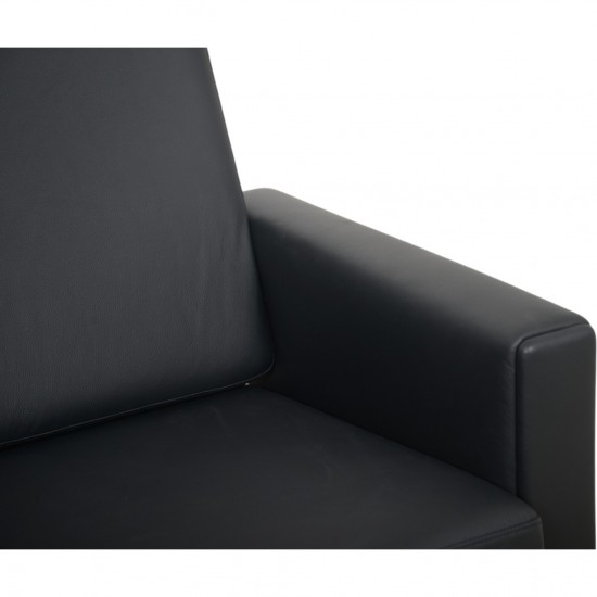 Hans Wegner GE236 3.personers sofa nybetrukket med sort bizon læder 1990'erne