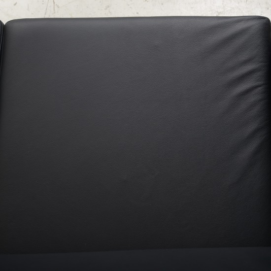 Hans Wegner GE236 3.personers sofa nybetrukket med sort bizon læder 1990'erne