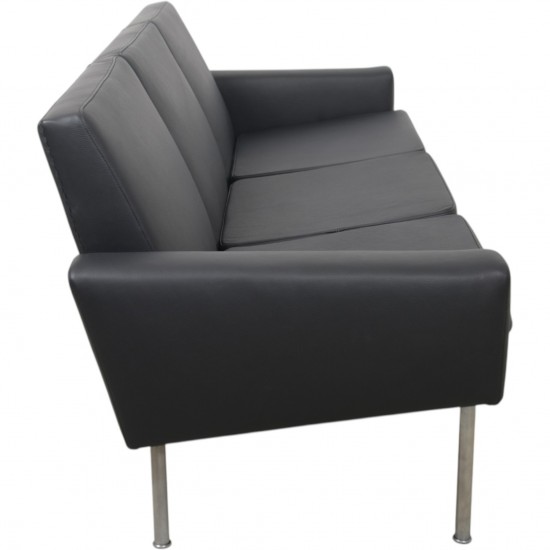 Hans Wegner GE34 3.personers lufthavnssofa i nybetrukket sort læder