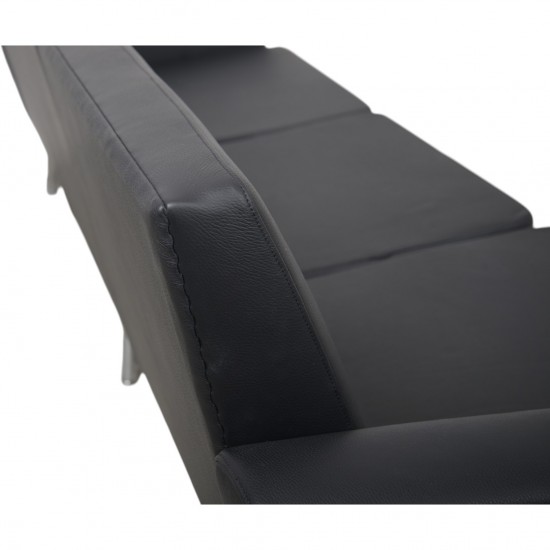 Hans Wegner GE34 3.personers lufthavnssofa i nybetrukket sort læder