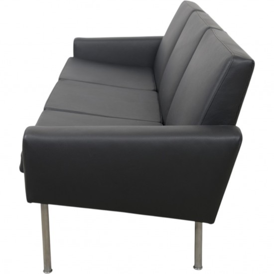 Hans Wegner GE34 3.personers lufthavnssofa i nybetrukket sort læder