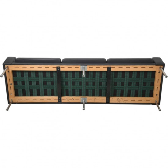 Hans Wegner GE34 3.personers lufthavnssofa i nybetrukket sort læder