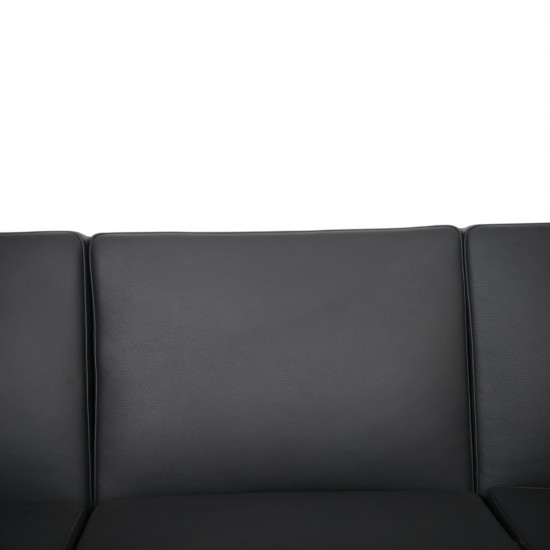 Hans Wegner GE34 3.personers lufthavnssofa i nybetrukket sort læder