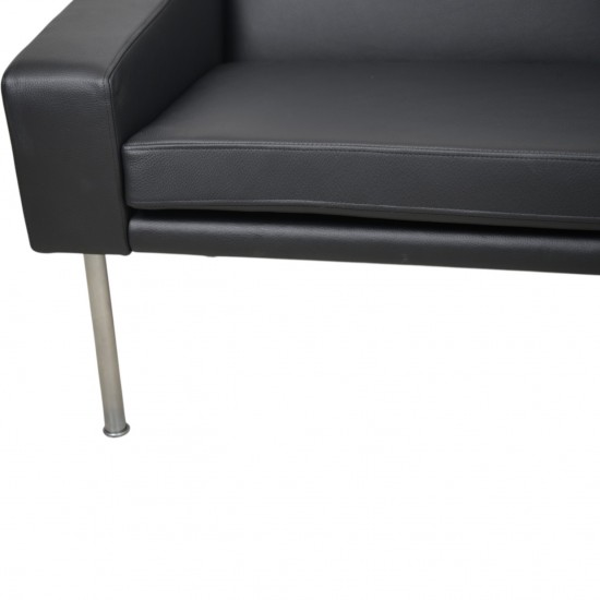 Hans Wegner GE34 3.personers lufthavnssofa i nybetrukket sort læder