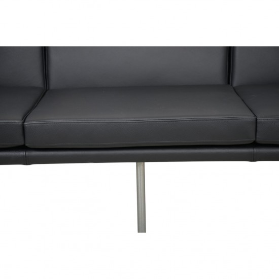 Hans Wegner GE34 3.personers lufthavnssofa i nybetrukket sort læder