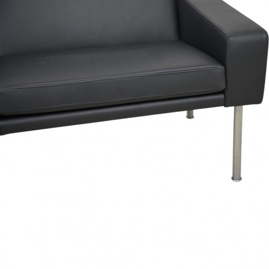 Hans Wegner GE34 3.personers lufthavnssofa i nybetrukket sort læder