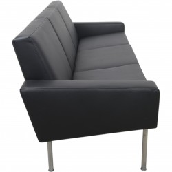 Hans Wegner GE34 3.personers lufthavnssofa i nybetrukket sort læder