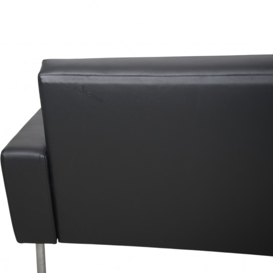 Hans Wegner GE34 3.personers lufthavnssofa i nybetrukket sort læder