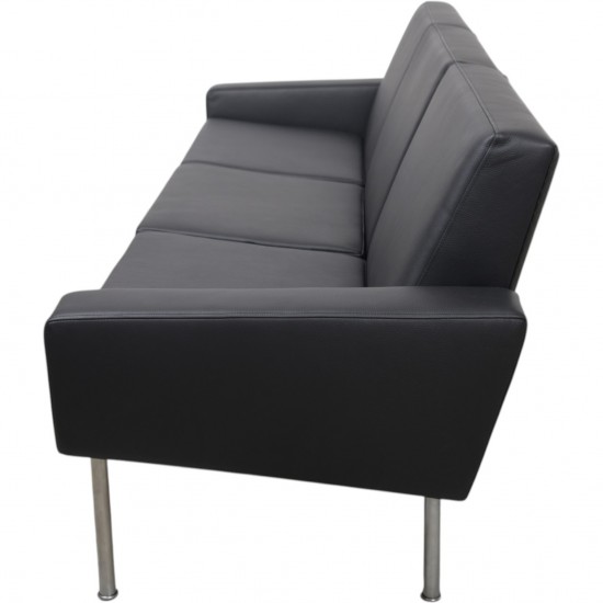 Hans Wegner GE34 3.personers lufthavnssofa i nybetrukket sort læder