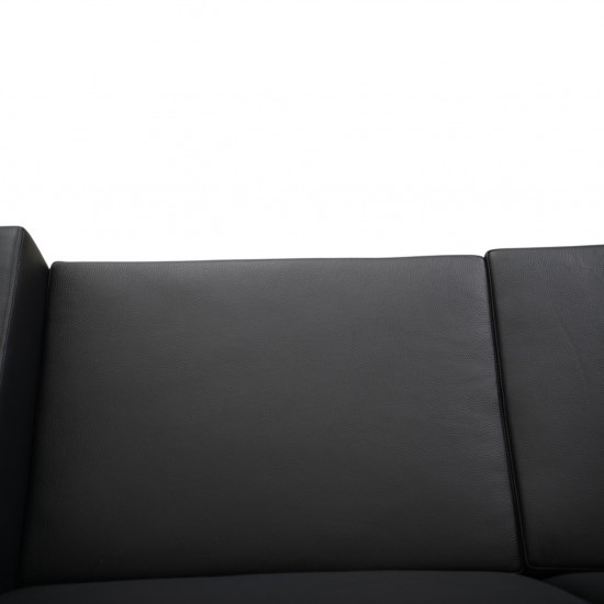 Hans Wegner GE34 3.personers lufthavnssofa i nybetrukket sort læder