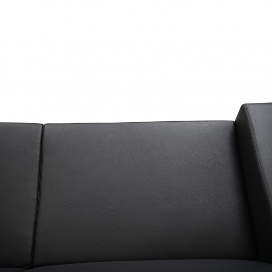 Hans Wegner GE34 3.personers lufthavnssofa i nybetrukket sort læder