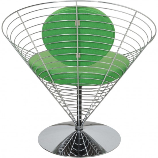 Verner Panton Wire cone chair i grønt stof 1989