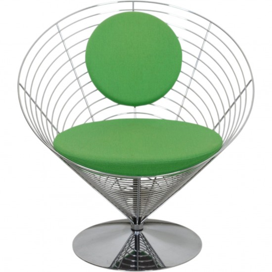 Verner Panton Wire cone chair i grønt stof 1989