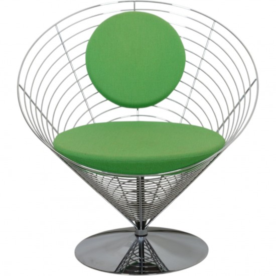 Verner Panton Wire cone chair i grønt stof 1989