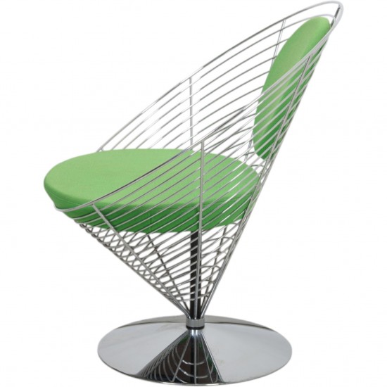Verner Panton Wire cone chair i grønt stof 1989