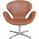 Arne Jacobsen Vintage Svane stol nybetrukket med valnød klassisk læder 1960'erne