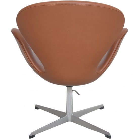 Arne Jacobsen Vintage Svane stol nybetrukket med valnød klassisk læder 1960'erne