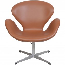 Arne Jacobsen Vintage Svane stol nybetrukket med valnød klassisk læder 1960'erne