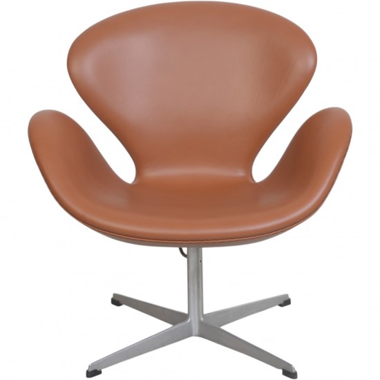 Arne Jacobsen Vintage Svane stol nybetrukket med valnød klassisk læder 1960'erne