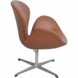 Arne Jacobsen Vintage Svane stol nybetrukket med valnød klassisk læder 1960'erne
