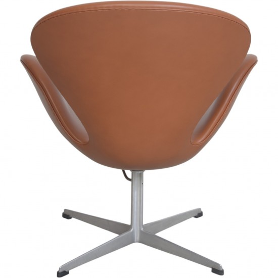 Arne Jacobsen Vintage Svane stol nybetrukket med valnød klassisk læder 1960'erne