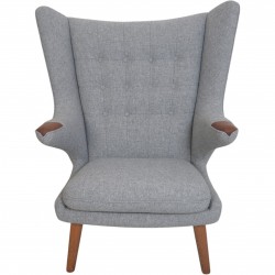 Hans Wegner Bamse stol betrukket med gråt Hallingdal 130 stof 1960'erne