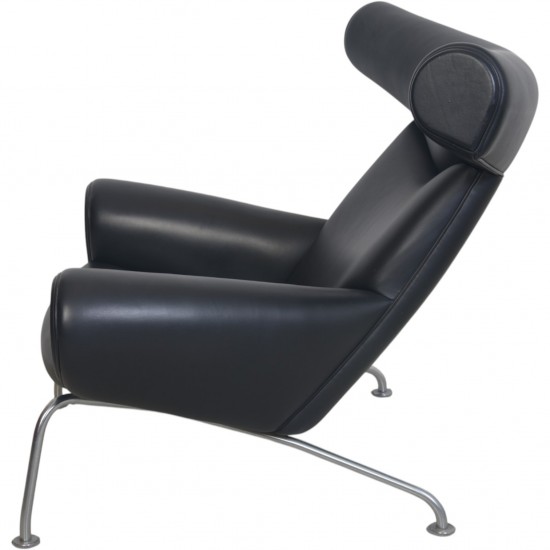 Hans Wegner Ox chair med skammel i sort læder 2001
