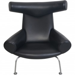 Hans Wegner Ox chair med skammel i sort læder 2001
