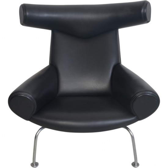 Hans Wegner Ox chair med skammel i sort læder 2001