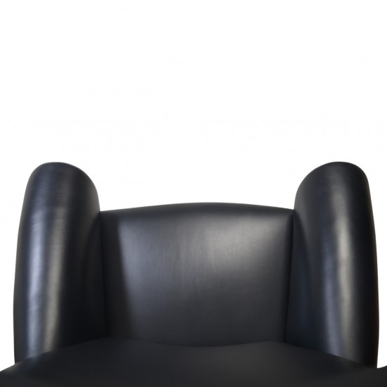 Hans Wegner Ox chair med skammel i sort læder 2001