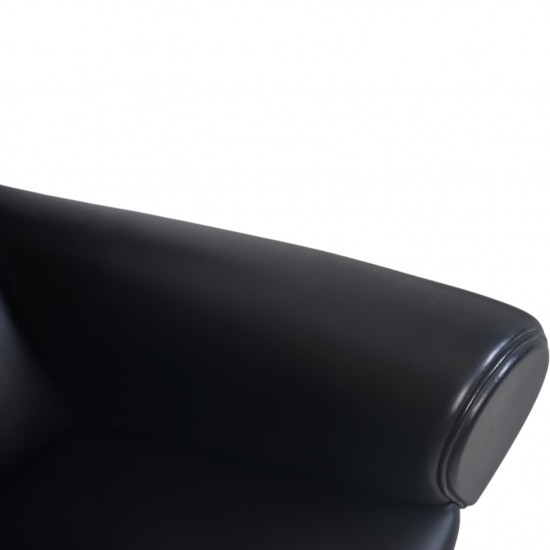 Hans Wegner Ox chair med skammel i sort læder 2001