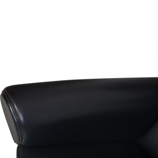 Hans Wegner Ox chair med skammel i sort læder 2001