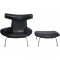 Hans Wegner Ox chair med skammel i sort læder 1990'erne