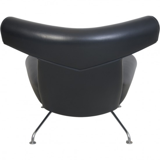 Hans Wegner Ox chair med skammel i sort læder 1990'erne