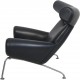 Hans Wegner Ox chair med skammel i sort læder 1990'erne