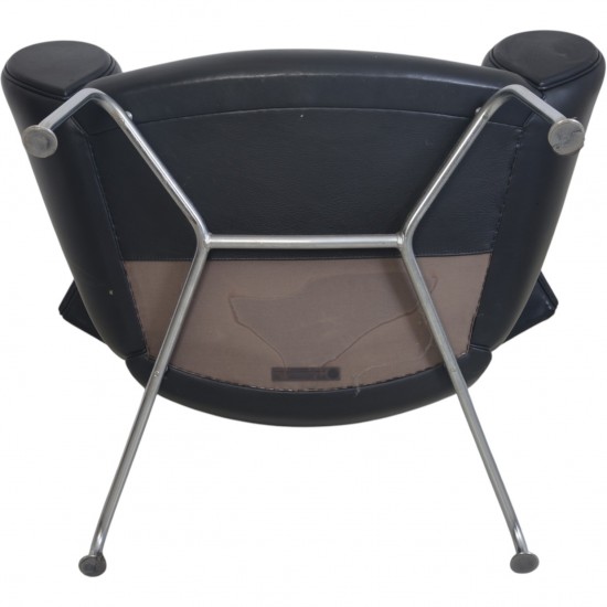 Hans Wegner Ox chair med skammel i sort læder 1990'erne