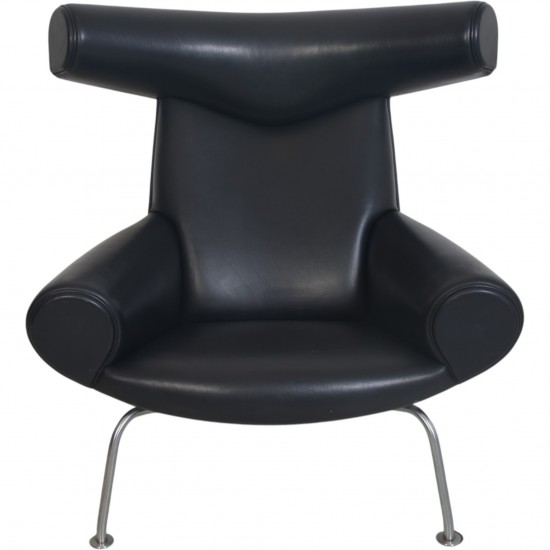 Hans Wegner Ox chair med skammel i sort læder 1990'erne