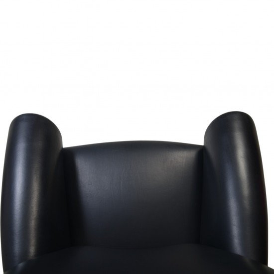 Hans Wegner Ox chair med skammel i sort læder 1990'erne