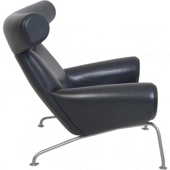 Hans Wegner Ox chair med skammel i sort læder 1990'erne