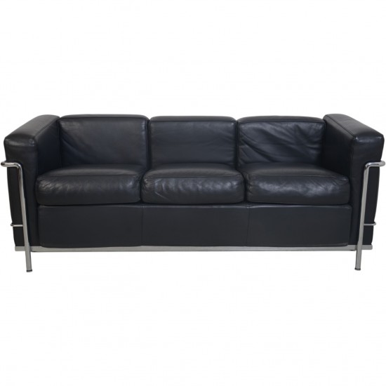 Le Corbusier LC2 3-personers sofa i sort læder 2000'erne