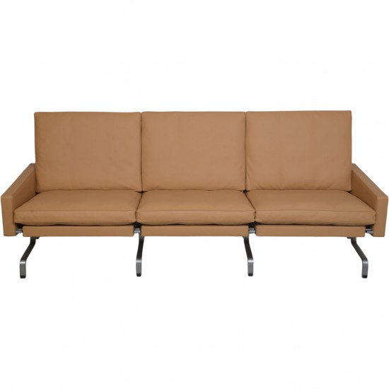 Poul Kjærholm PK31 3-personers sofa nybetrukket med nevada sand anilin læder 1970'erne