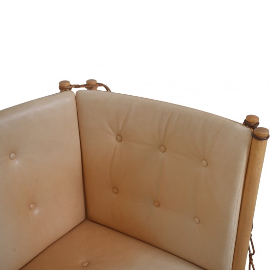 Børge Mogensen Spoke-back sofa in natural leather 1983