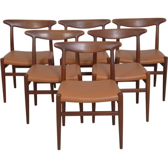 Sæt af 6 Hans Wegner W2 stole i teak 1960'erne