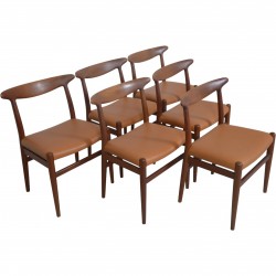 Sæt af 6 Hans Wegner W2 stole i teak 1960'erne
