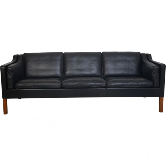 Børge Mogensen 2213 3.seater sofa in black leather 1985