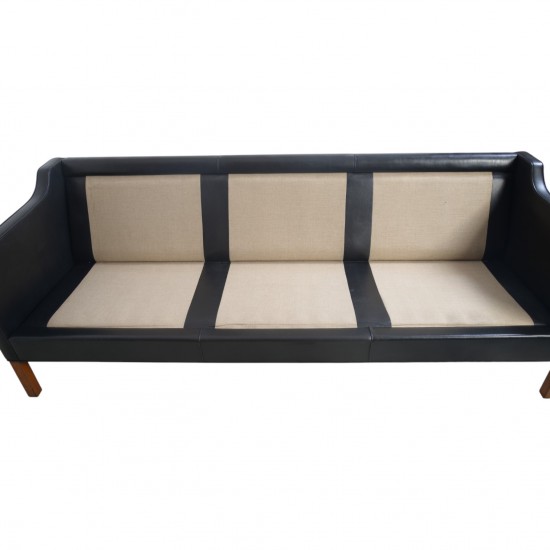 Børge Mogensen 2213 3.seater sofa in black leather 1985