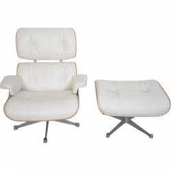 Charles Eames Lounge chair med ottoman i hvid læder 2010'erne